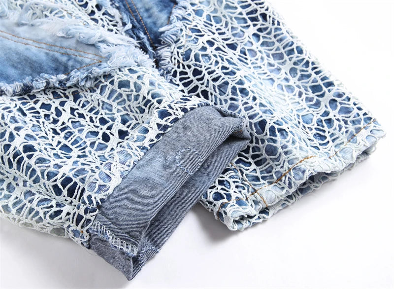 fashion stars patchwork mesh denim jeans new casual slim fit biker trousers skinny jeans men streetwear hip hop pants joggers unique joggers style 4806