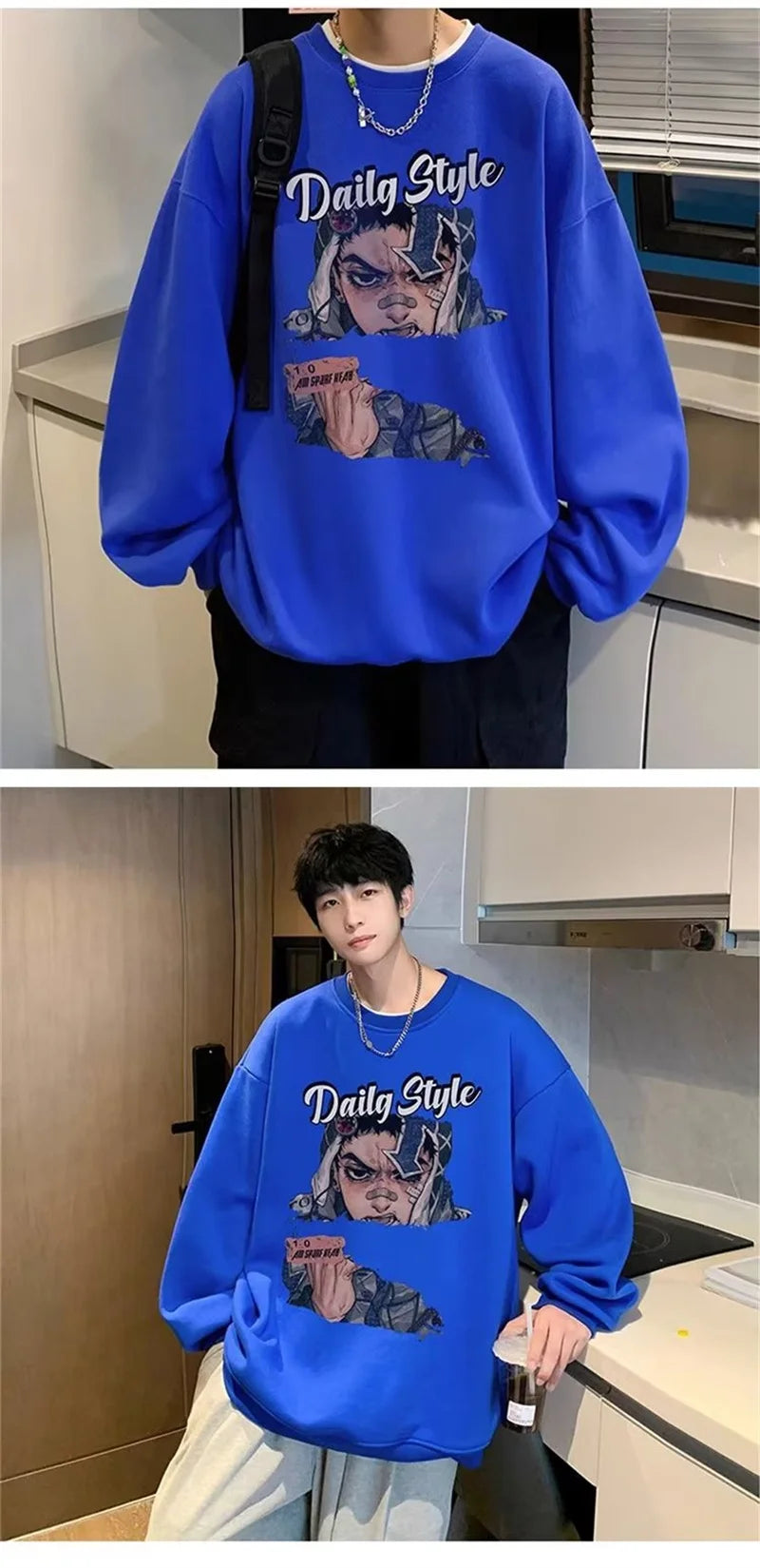 New Anime Boy Printed Men's Crewneck Sweatshirts Autumn Y2K Vintage Fleece Pullover Hoodies Streetwear Hip Hop Hoody Clothes Street King Limited
