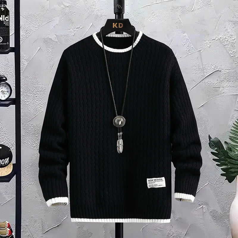 Stripe Sweaters Men Winter Korean Style Mens Warm Sweater Men Fashion Sweaters Splicing Color Patterns Men's Wool Pullovers Male Street King Limited