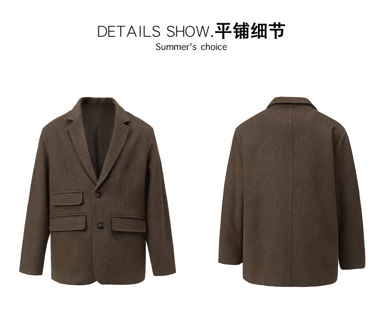 men autumn winter streetwear fashion retro wool thick blazer jacket commuter business casual plus size suit coat outerwear unique default style 1361