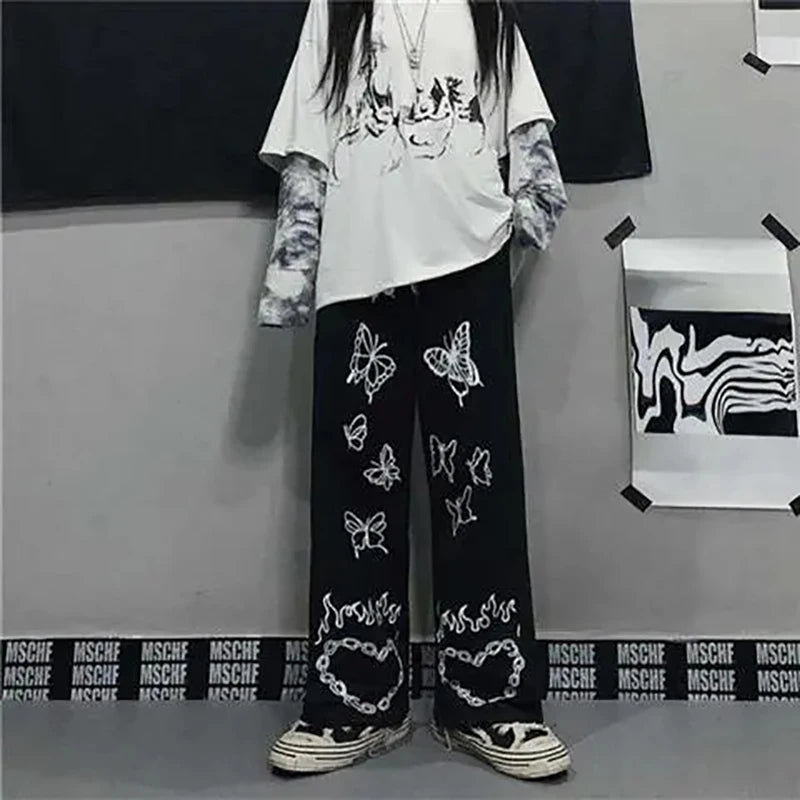 Wide Leg Summer Pants Clothes For Woman Korean Fashion Butterfly Print Harajuku Streetwear Y2k Clothes Pants Trousers Woman Street King Limited