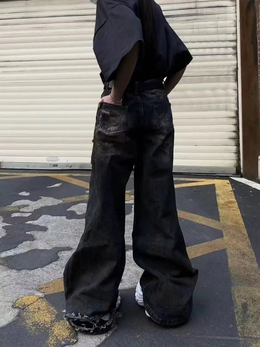 american high street trendy men and women retro personality straight washed jeans for couples loose harajuku casual pants y2k unique jeans style 776