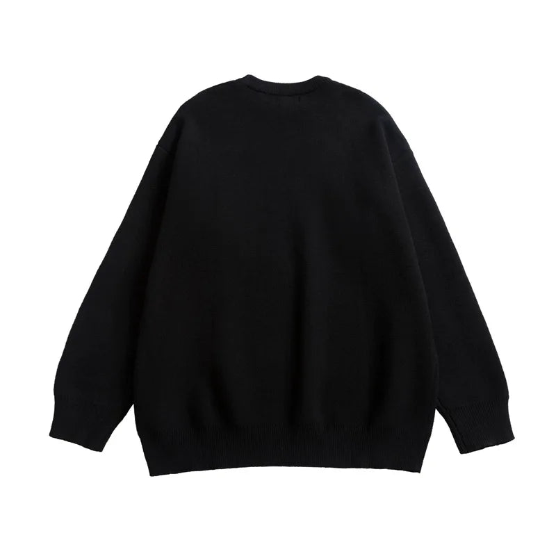 Hip Hop Knitted Sweater Men Winter O-neck Anime Spider Web Pattern Pullover Streetwear Casual Loose Sweater Warm Jumper Knitwear Street King Limited