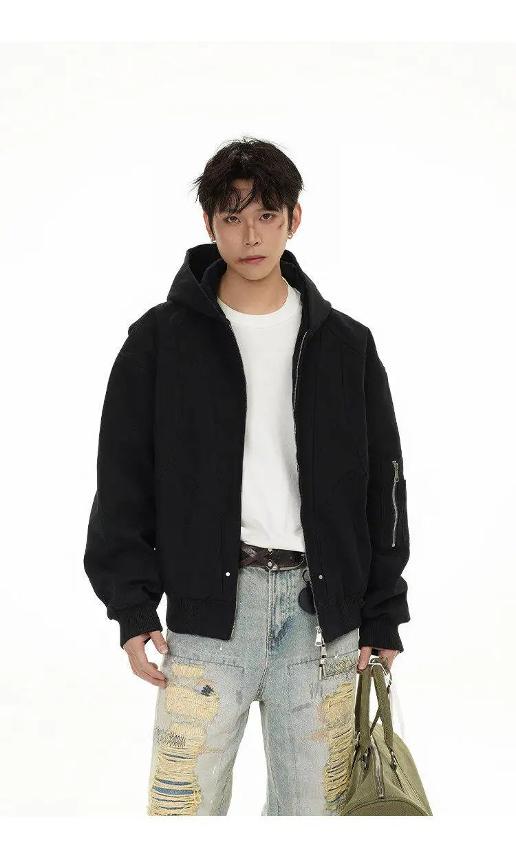 spring autumn hood bomber jacket men streetwear fashion loose casual hooded short cargo jacket cityboy coat outerwear unique cargo style 251