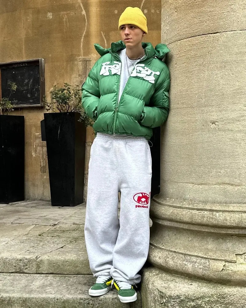 American fashion PROTECT Gothic letter embroidered sweatpants men's 2024Y2K retro high waist jogging loose drawstring overalls Street King Limited