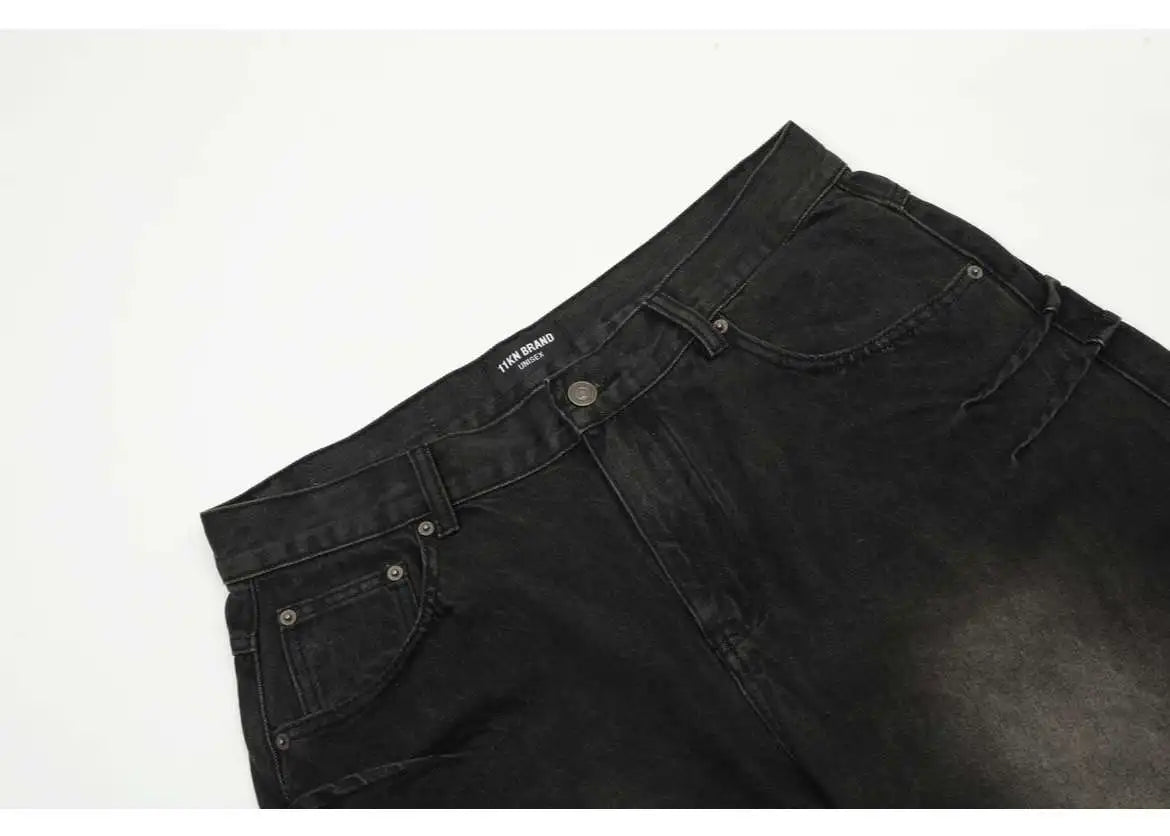 hip hop american trend retro straight leg washed denim jeans spring and autumn high street couple loose wide leg casual pants unique jeans style 599