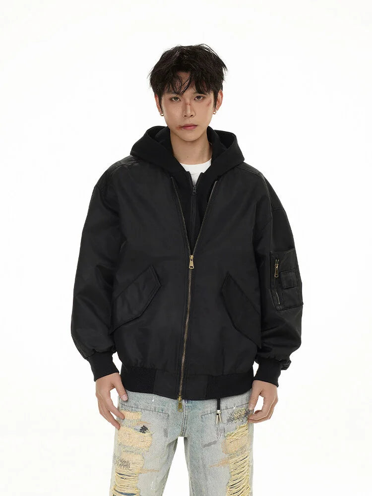 splice hat flight jacket men women streetwear fashion loose casual short hooded bomber jacket couple hoody coat outerwear techwear shorts