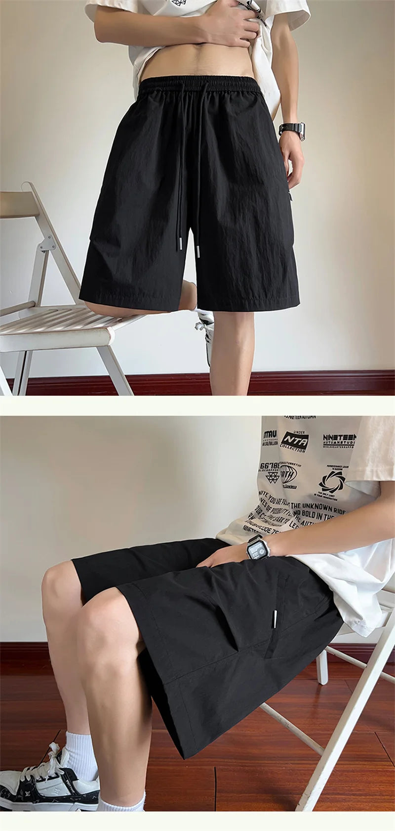 summer mens straight pleats shorts casual gym basketball sports short sweatpants y2k streetwear wide leg bermudas para hombre unique joggers style 3641