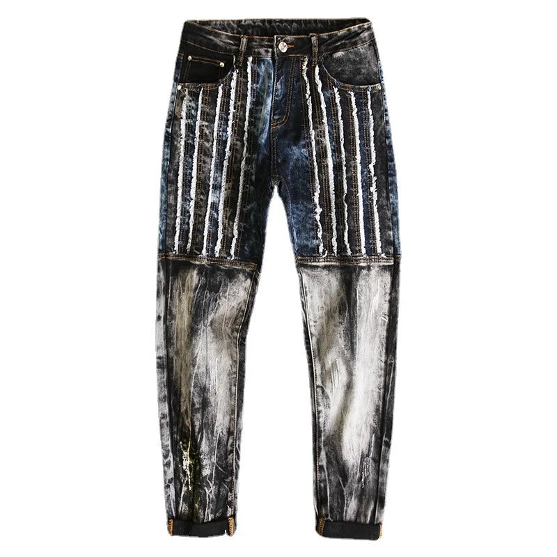 fashion distressed washed ripped destroied denim jean pants mens zipper skinny biker jeans hip hop streetwear slim pants joggers unique joggers style 185