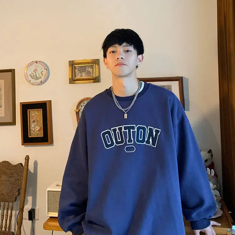 Trendy and Personalized Korean Round Neck Sweatshirt Men Spring Autumn New Y2K Thickened Trendy Brand Long-sleeved Top Jacket Street King Limited