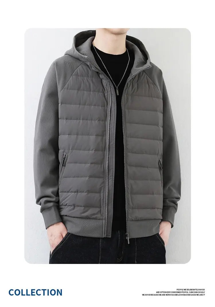 90 duck down jacket men fashion splice loose casual lightweight down hooded down jacket winter warm hoody coat outerwear unique default style 1125