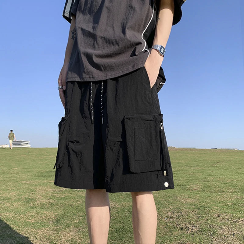 summer casual purple cargo shorts men high street drawstring pocket baggy short sweatpants y2k hip hop bermudas homme shorts urban active pants
