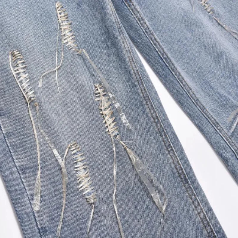 fashion loose streetwear denim jeans new casual wide legs straight jean pants hip hop tassel joggers baggy jeans men clothing unique joggers style 4885