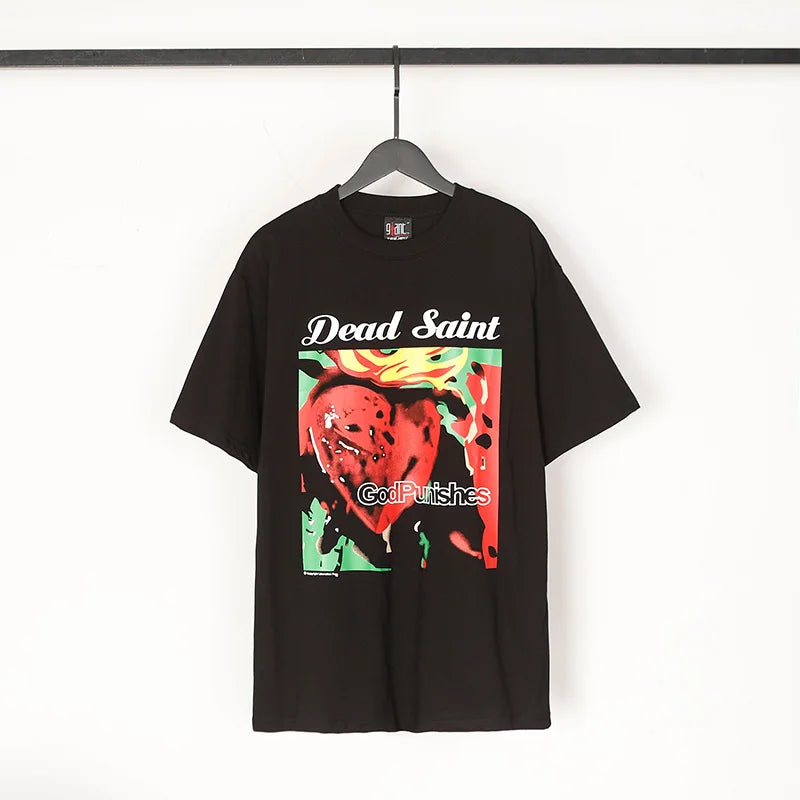 Saint T-shirt Summer Men Woman High Quality Street Hip Hop Chaopai Lovers Loose Casual O-Neck Wash Top Tees Street King Limited
