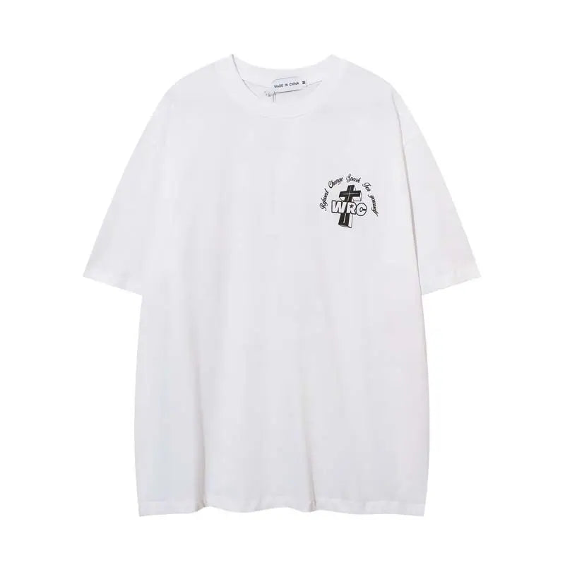 Summer cross printed short-sleeved T-shirt for male and female students loose couple American high street trendy ins couple tops Street King Limited