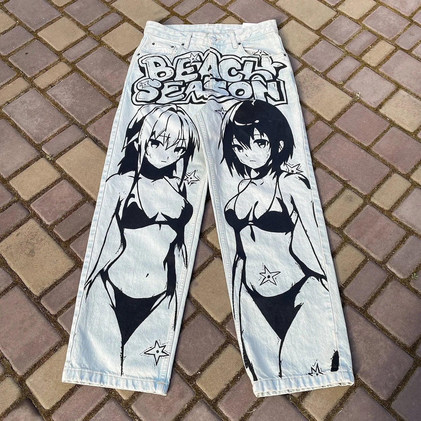 harajuku sunny sexy girl anime print baggy jeans new style wide leg trouser y2k popular streetwear men women high waist pants unique jeans style 4203