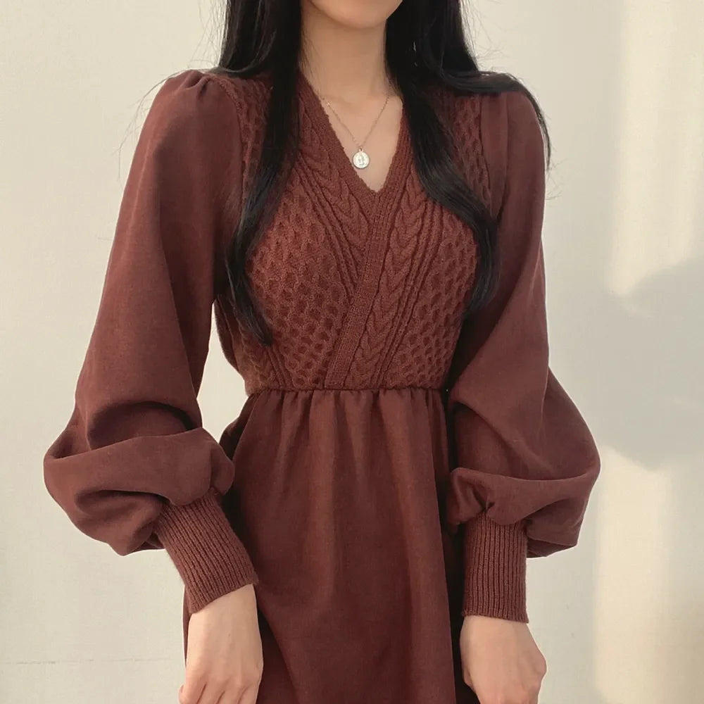 Winter Dress Long Elegant Splicing Stripes Y2k Knitted Dress Women Koean Fashion Long Sleeve Dresses Female Club Party Vestidos Street King Limited