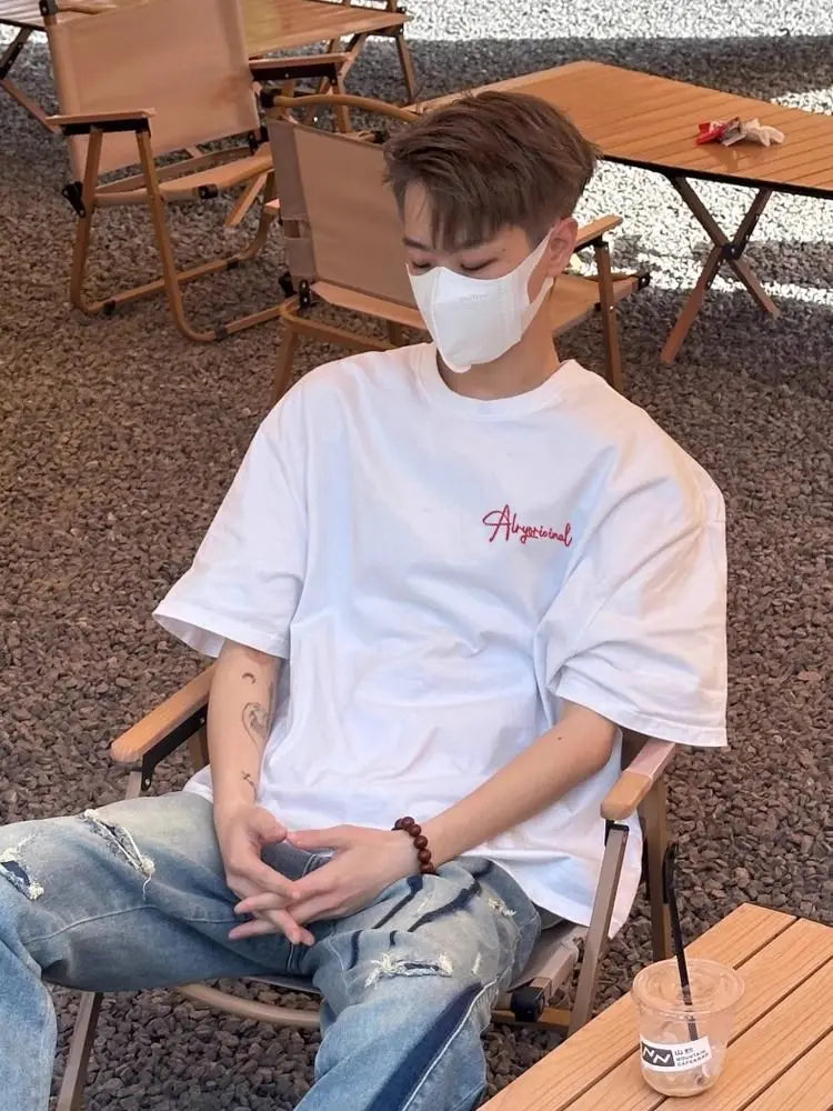 Summer Korean Boys Retro Short-sleeved T-shirt American Personality Street Y2K Hip-hop 2024 White Loose Niche Half-sleeved Top Street King Limited
