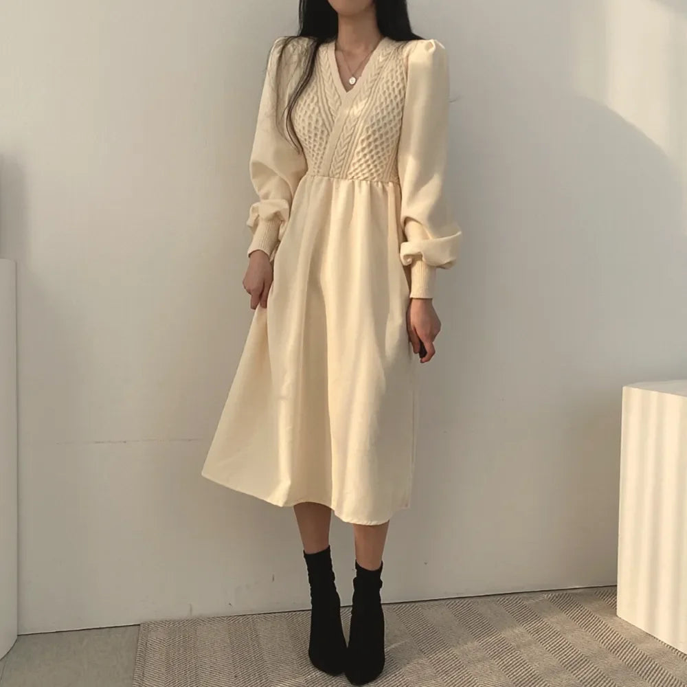 Winter Dress Long Elegant Splicing Stripes Y2k Knitted Dress Women Koean Fashion Long Sleeve Dresses Female Club Party Vestidos Street King Limited