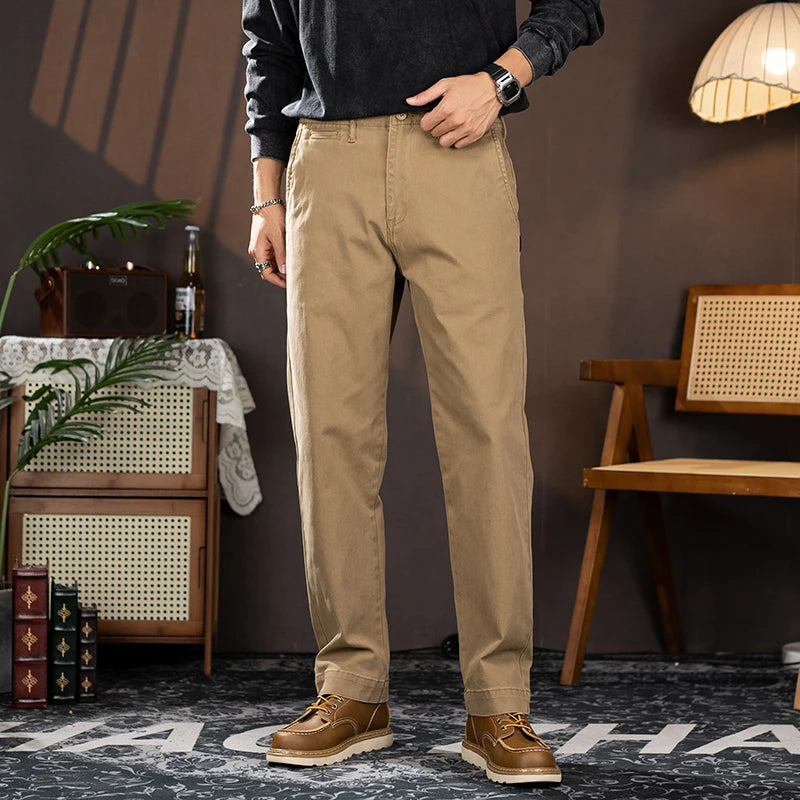 men american retro handsome loose casual business pure cotton pants japanese amikaji fashion straight cargo pant trouser unique cargo style 2415