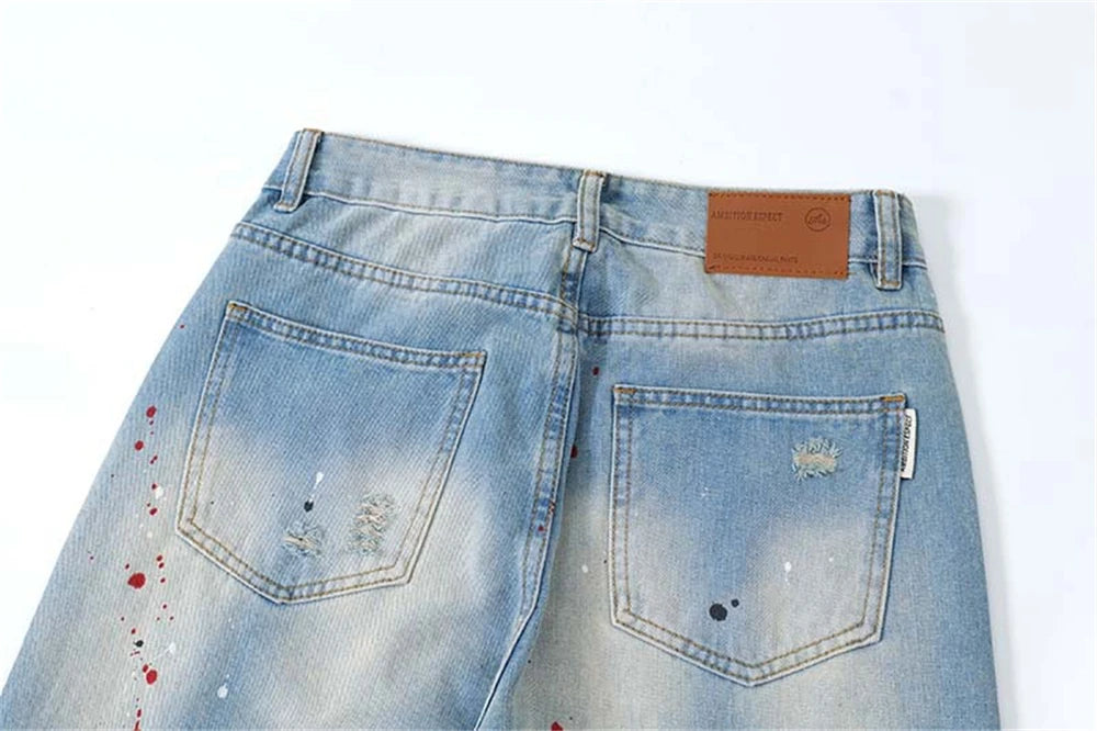 Men's Blue Flared Jeans Fashion Designer Ripped Vintage Denim Pants 2024 New Fashion Casual Jeans Trousers Street King Limited