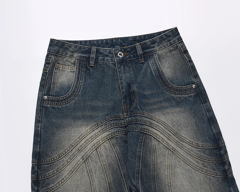 mens retro washed denim jeans loose straight pants 2023 new fashion streetwear trousers hip hop casual zipper jean pants joggers unique joggers style 1487