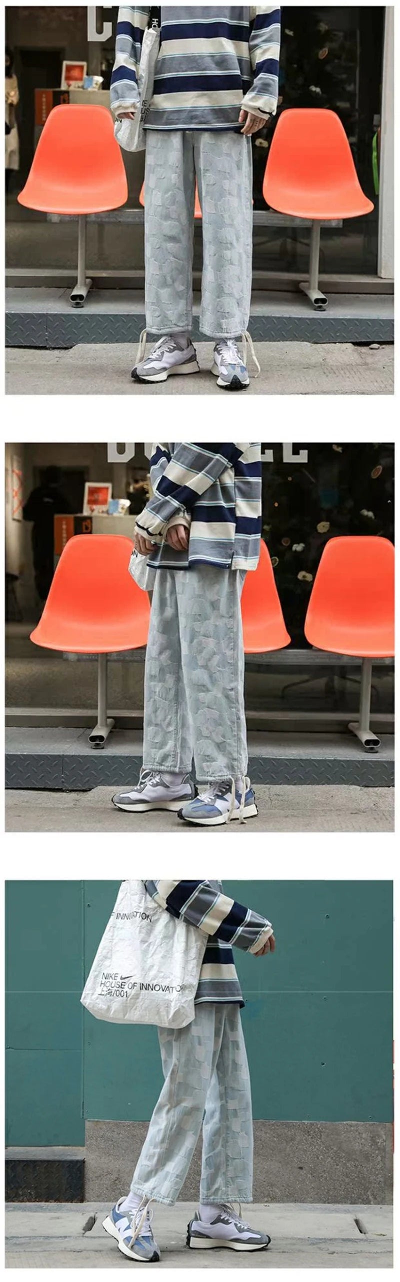 american plaid straight jeans mens casual streetwear printed denim pants autumn baggy classic wide leg retro y2k jean trousers unique jeans style 905