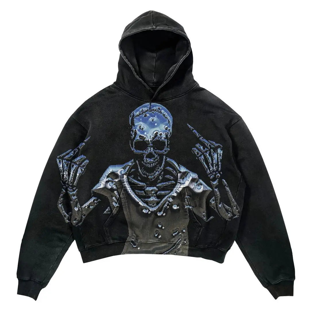Y2k Skull Print Hoodie Streetwear Harajuku Oversized Skull Vintage Couples Sweatshirt Goth High Quality top Hoodies Men Clothing Street King Limited