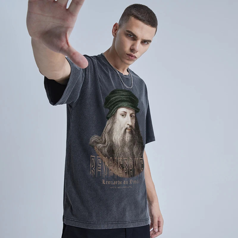 Rainbowtouches Washed Men's Oversized T Shirt Vintage Unisex Print Design Shirt High Street Graphic Fashion Loose Mens T Shirts Street King Limited