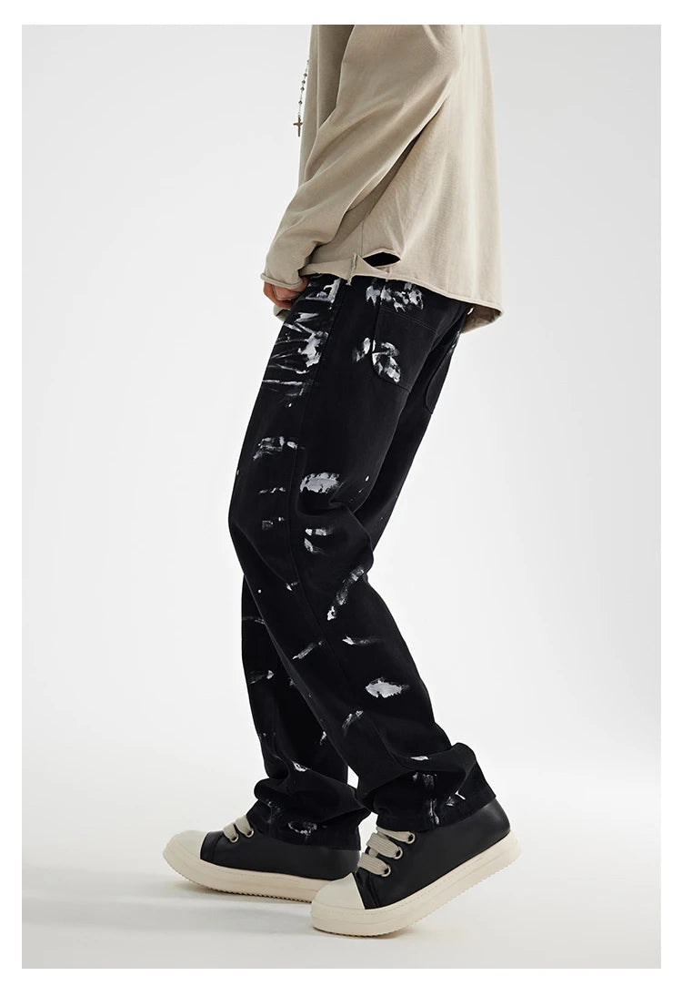 fashion graffiti printed denim jeans mens unisex casual zipper straight jeans streetwear hip hop loose black jean pants joggers unique joggers style 3271