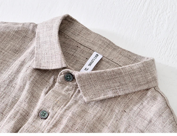 Vintage Linen Shirt Men Spring Autumn New Khaki Lapel Loose Long Sleeve Shirt Retro Casual Solid Breathable Cardigan Top Tees Street King Limited