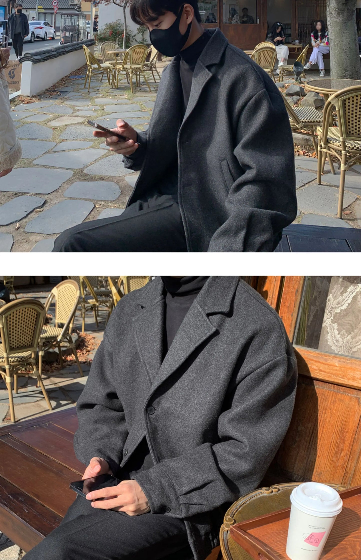 2024 loose casual mens solid color jacket fashion daily commuting windproof short woolen coat thickened warm unique shorts style 300