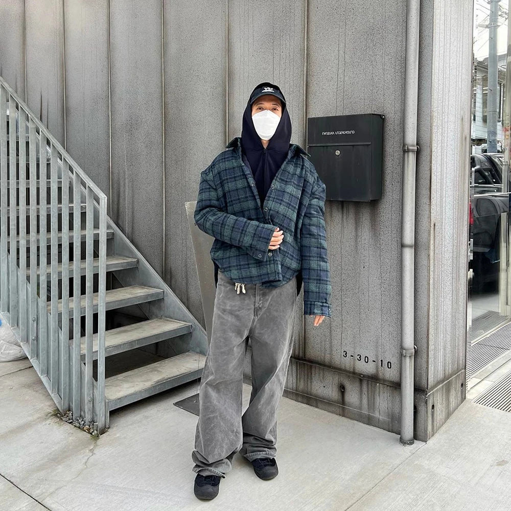 y2k streetwear vintage plaid winter padded cotton jacket for men and women lapel baggy casual ropa chaquetas hombre thick coat unique default style 1957
