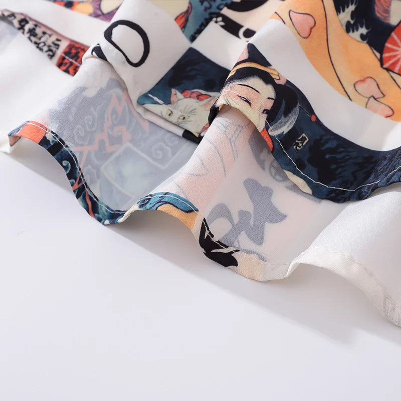 Japanese Retro Ukiyo-e Painting Graphic Printed Long Sleeve Shirts for Men Autumn Fashion Oversized Lapel Single Breasted Shirt Street King Limited