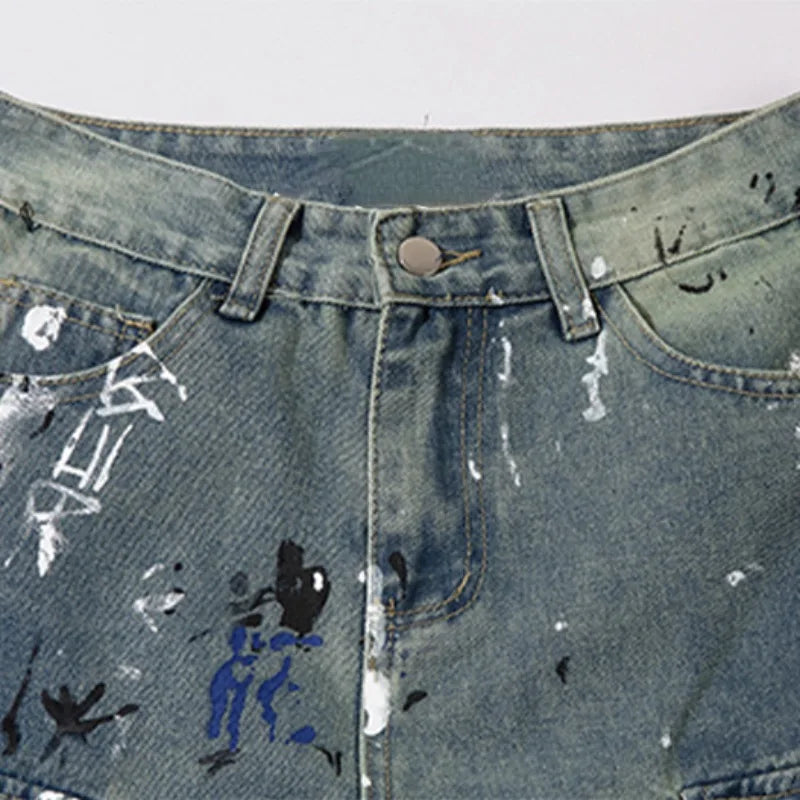 graffiti printed denim jeans unisex side pocket straight cargo jean trousers hip hop streetwear casual loose joggers jeans pants relaxed fit joggers