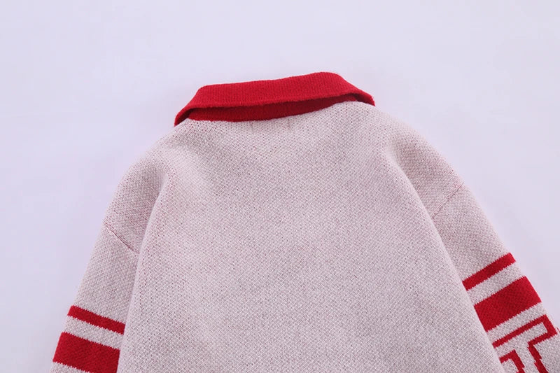 Men Knitted Sweater Jumper Casual Polo Neck Letter Casual Long Sleeve Streetwear Hip Hop Autumn Winter Pullover Knitwear Sweater Street King Limited