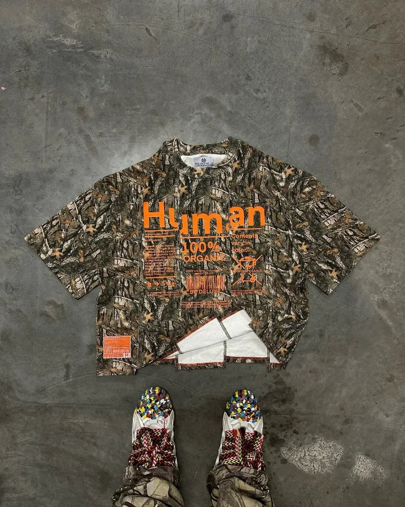 2024 New leaf decoration style alphabet print short sleeve men Y2k round neck irregular top Harajuku punk retro style shirt Street King Limited