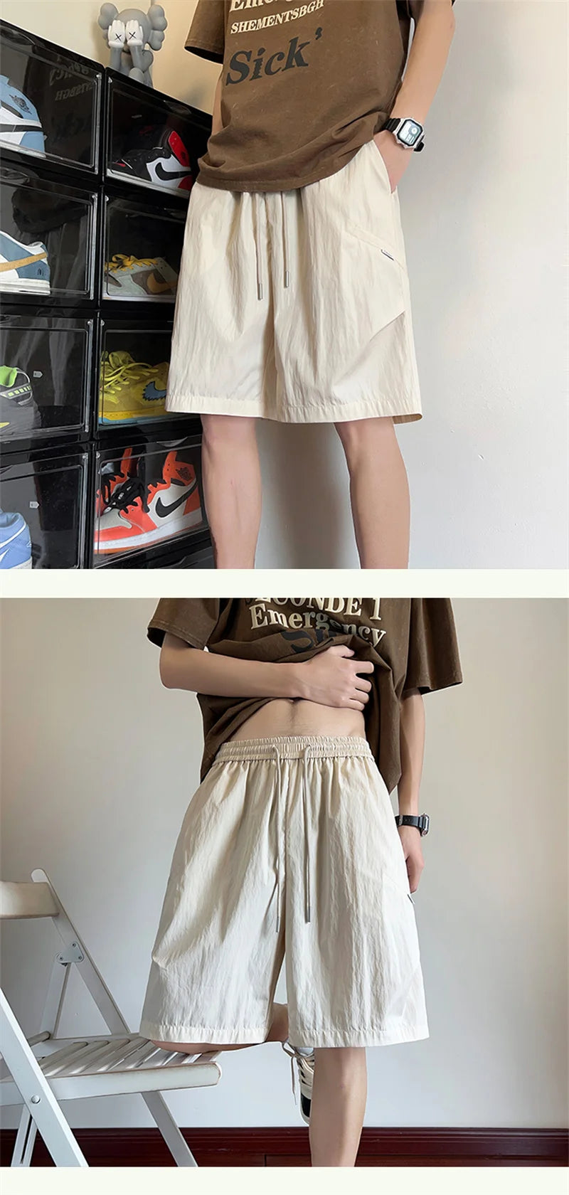 summer mens straight pleats shorts casual gym basketball sports short sweatpants y2k streetwear wide leg bermudas para hombre unique joggers style 3637
