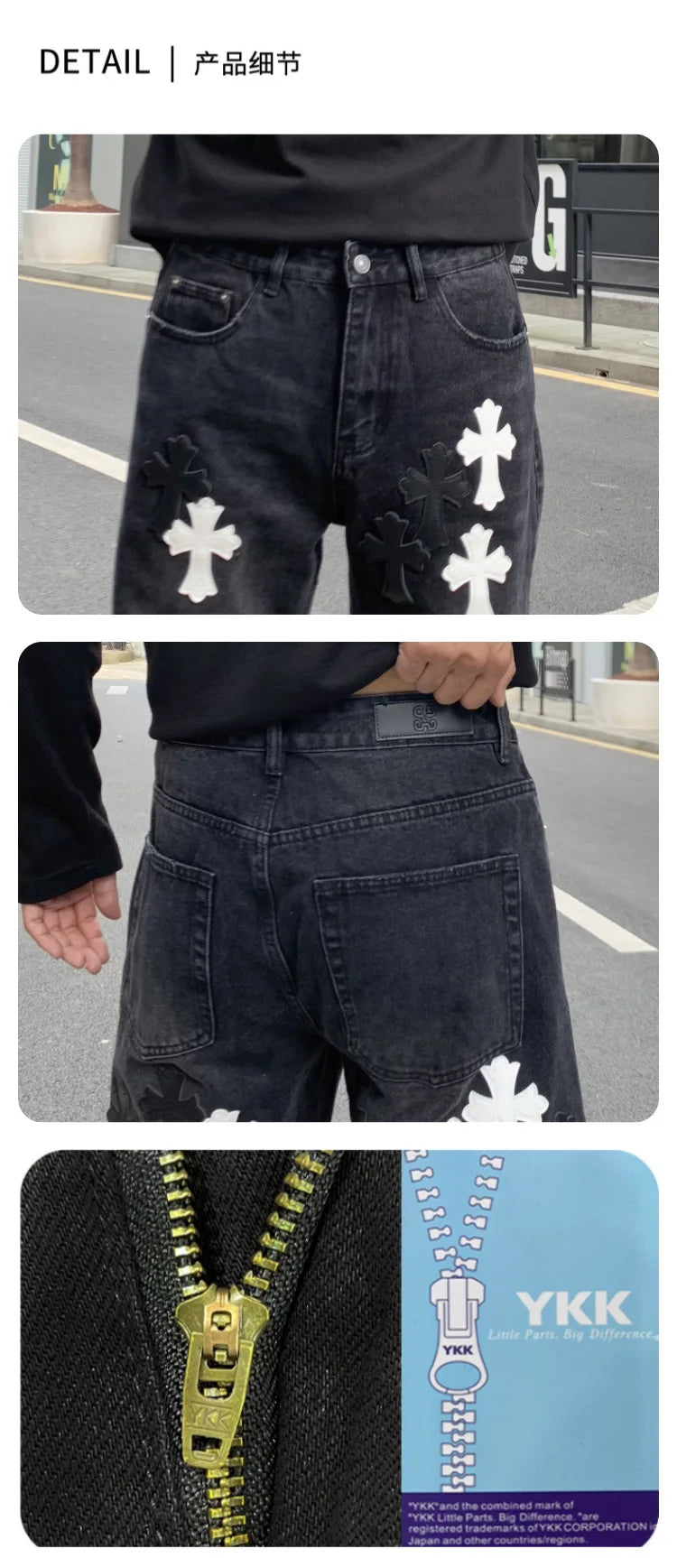 men embroidery streetwear brand fashion hip hop loose casual straight motorcycle denim jeans pant cityboy y2k jeans trousers unique jeans style 2374