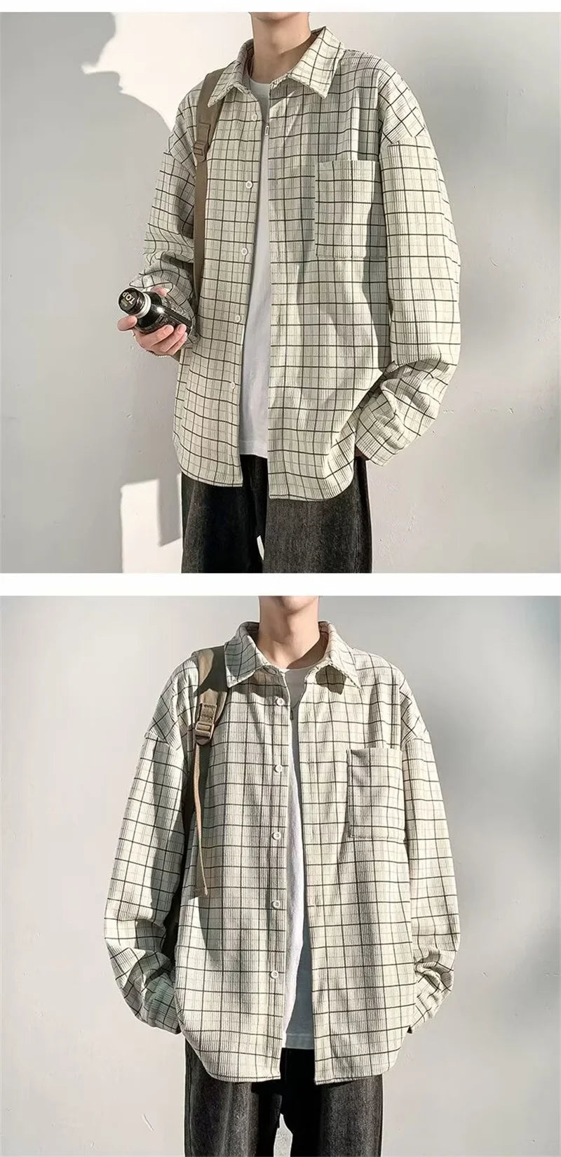 Streetwear Autumn Long Sleeve Corduroy Plaid Shirt Mens High Street Retro Casual Autumn Long Sleeve Corduroy Plaid Shirt Mens High Street Retro Casual Social Blouses Korean Fashion Loose Y2K Tee Shirts Fashion Sweater Jacket With Graphic Design For Men