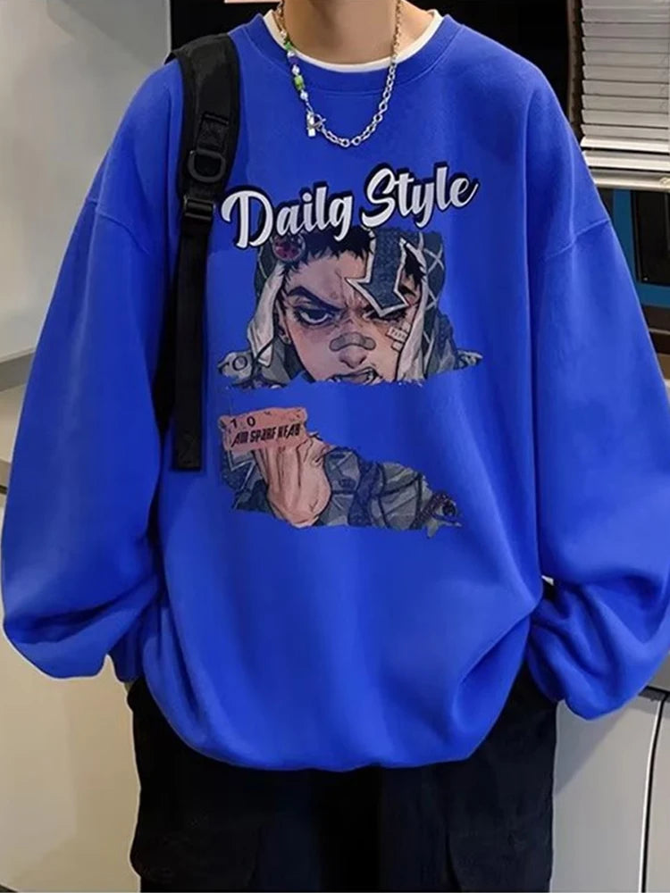 New Anime Boy Printed Men's Crewneck Sweatshirts Autumn Y2K Vintage Fleece Pullover Hoodies Streetwear Hip Hop Hoody Clothes Street King Limited