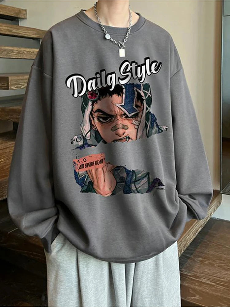 New Anime Boy Printed Men's Crewneck Sweatshirts Autumn Y2K Vintage Fleece Pullover Hoodies Streetwear Hip Hop Hoody Clothes Street King Limited