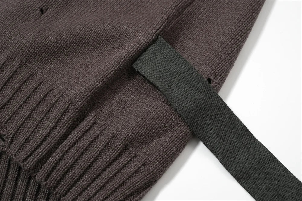 Undermycar 2023 New High Street Fashion Brand Worn Out Hole Large Loose Round Neck Sweater Brown Street King Limited