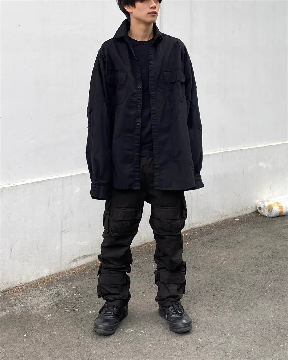 Undermycar 2023 New Worn Out Heavy Work Durable Splice Extra Large Loose Plaid Shirt with Black and Red Plaid Street King Limited