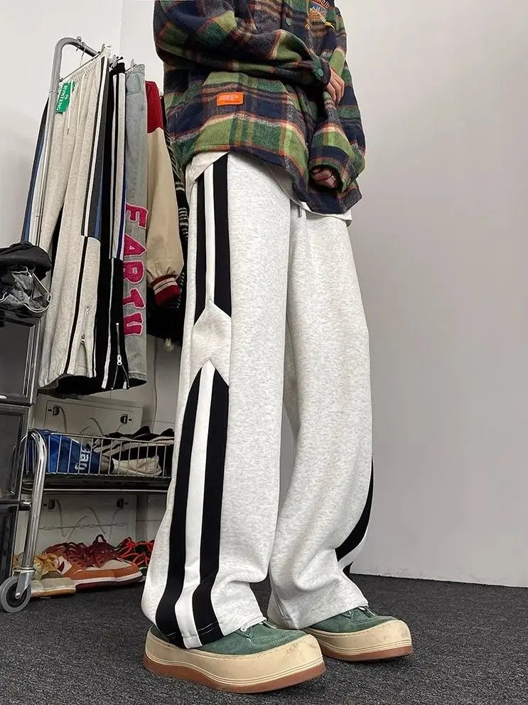 Summer Korean style spliced side striped sports trousers Fashion American loose y2k versatile retro street straight casual pants Street King Limited