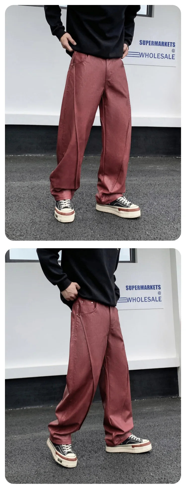men streetwear fashion hip hop loose casual straight leather motorcycle pant man y2k trousers pants stage clothing unique default style 2295
