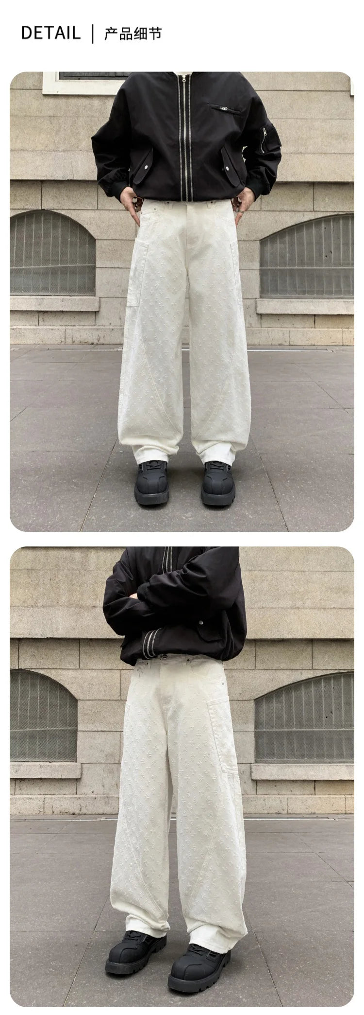 men brand fashion wash jacquard denim splice pocket loose casual wide leg baggy jeans cityboy cargo jeans pants trousers unique cargo style 2440