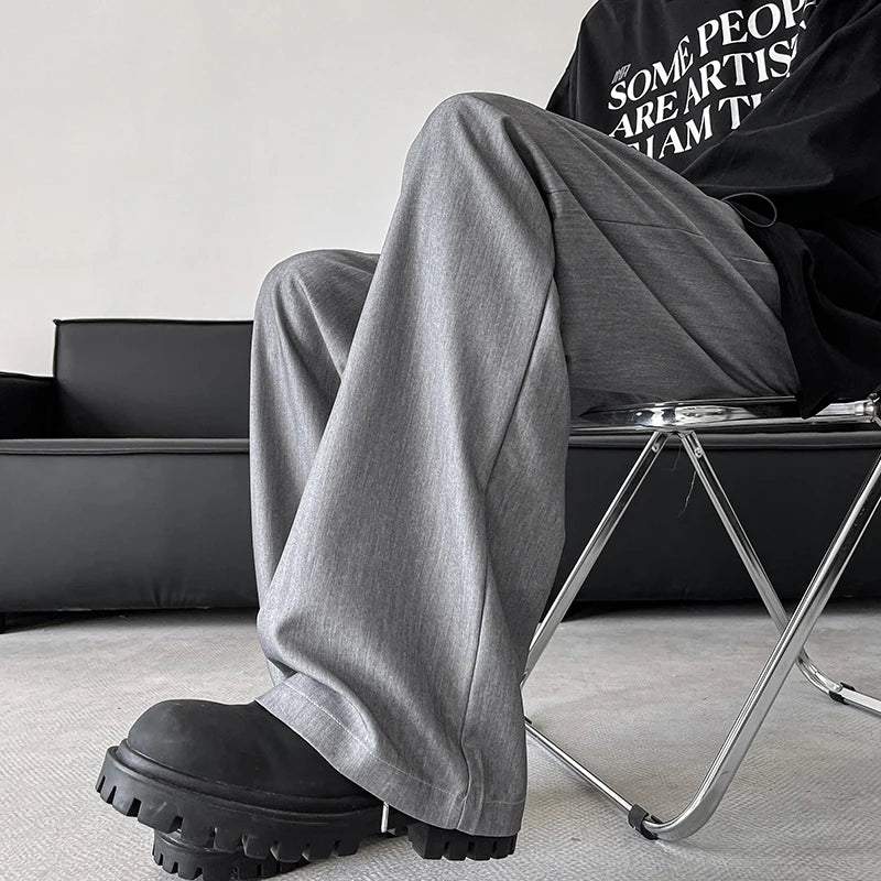 blue gray black elastic waist suit pants men fashion society pants korean loose straight casual pants mens office trousers urban fashion pants