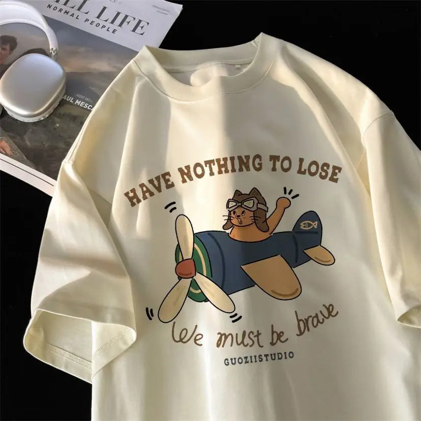 Summer retro street cat print graphic T-shirt trend men and women hip-hop loose couple casual short sleeved top harajuku y2k Street King Limited
