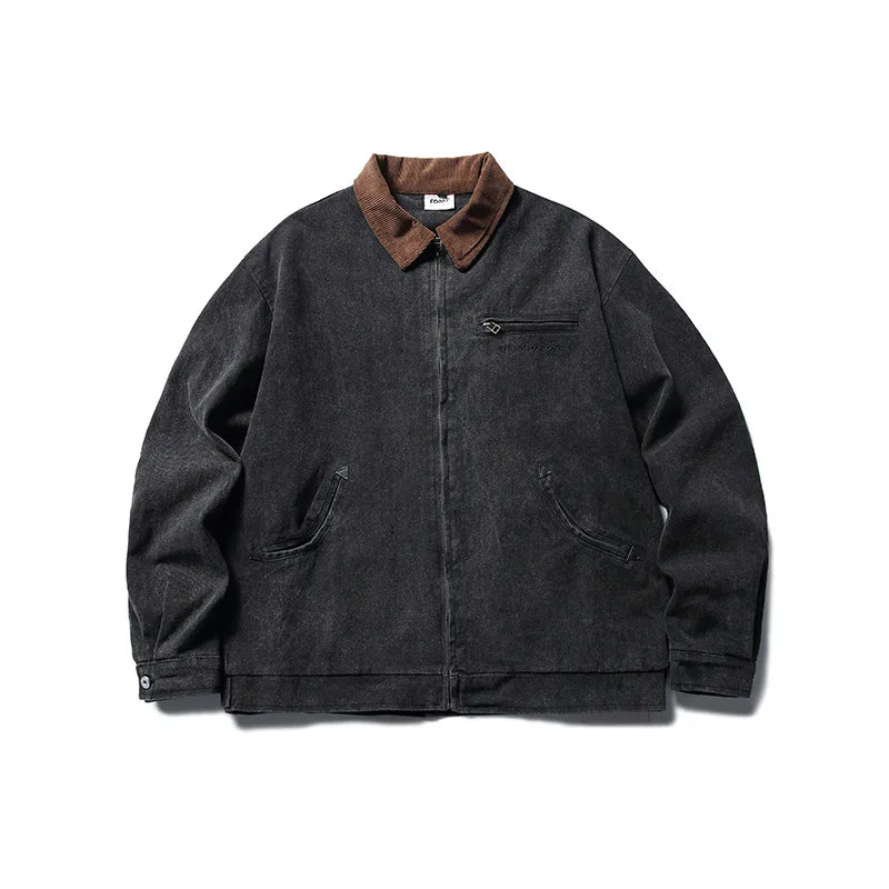 vintage denim jacket men loose casual zipper coat harajuku hip hop streetwear jackets trendy design jacket for men ripped baggy denim